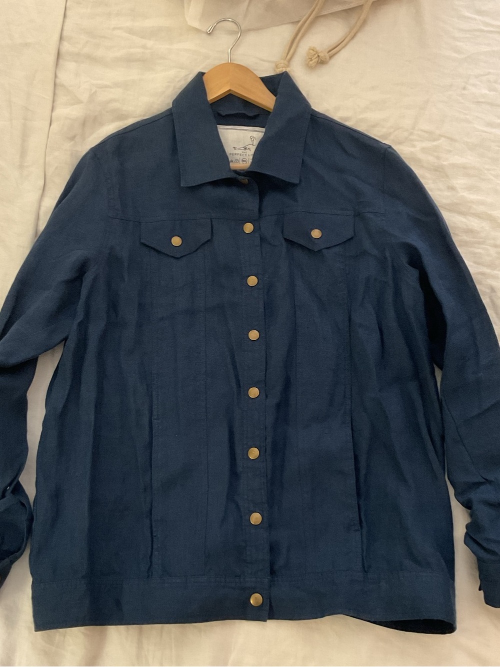 notPERFECTLINEN Admiral Blue Button-Front Linen Jacket